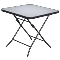 Outsunny 30" Square Outdoor Dining Table, Foldable Patio Table with Umbrella Hole, Water-Grain Glass Top Coffee Table for Balcony, Poolside, Black(m-2)