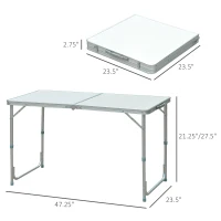 Outsunny 4ft Camping Table Foldable Picnic Garden BBQ Desk Indoor & Outdoor Folding Table with 2 Level Height Adjustable, Aluminum Frame and Carrying Handle, Silver(m-3)