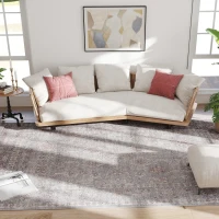 HOMCOM Machine Washable Area Rug 8x10, Non-Slip Traditional Flower Print Floor Carpet for Living Room, Bedroom, Grey and Brown(m-9)