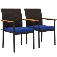 Outsunny Stackable Patio Wicker Dining Chair Set of 2 with Cushions, Backrest, Armrests for Deck, Garden, Navy Blue(m-11)
