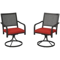 Outsunny Patio Swivel Chairs with Cushion, Outdoor Swivel Rocker with Curved Armrests, Red(m-11)