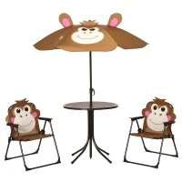 Outsunny Kids Table and Chair Set, Outdoor Folding Garden Furniture, Picnic Table for Patio Backyard, with Removable & Height Adjustable Sun Umbrella, Aged 3-6 Years Old, Brown(m-1)