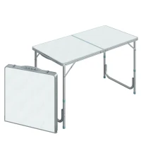 Outsunny 4ft Camping Table Foldable Picnic Garden BBQ Desk Indoor & Outdoor Folding Table with 2 Level Height Adjustable, Aluminum Frame and Carrying Handle, Silver(m-2)