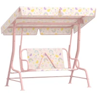 Qaba Kids Patio Swing Chair with Adjustable Canopy, Safety Belt for Patio, Garden, Poolside, Balcony, Pink(m-11)