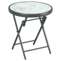 Outsunny 18" Outdoor Round Folding Table, Garden Side Table with Tempered Glass Top for Camping, Party, Weddings, White(m-11)