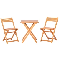 Outsunny 3 Piece Folding Patio Bistro Set,  Wooden Outdoor Chairs and Table Set,  Garden Dining Furniture for Poolside, Balcony, Teak(m-1)