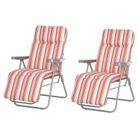 Outsunny Set of 2 Garden Sun Lounger, Outdoor Reclining Seat Cushioned Seat, Foldable Adjustable Recliner, Grey and Orange(m-2)