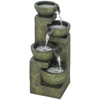 Outsunny Outdoor Fountain Cascading Waterfall with 4-Tier Stone Look Bowls, Adjustable Flow for Patio Garden, Black and Yellow(m-11)