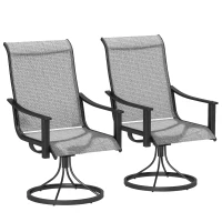 Outsunny 2 Pieces Rocking Swivel Patio Chairs, Mesh Outdoor Swivel Dining Chairs with High Back and Curved Armrests, Mixed Grey(m-11)