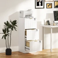 HOMCOM Lockable Filing Cabinet with 3 Fluted Drawers, File Cabinet with Adjustable Hanging Rails for A4 Letter Files, White(m-1)