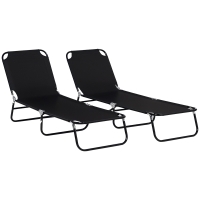 Outsunny 2 Piece Folding Chaise Lounge Pool Chairs, Outdoor Sun Tanning Chairs with 5-Level Reclining Back, Steel Frame, Black