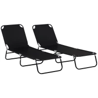 Outsunny 2 Piece Folding Chaise Lounge Pool Chairs, Outdoor Sun Tanning Chairs with 5-Level Reclining Back, Steel Frame for Beach, Yard, Patio, Black(m-1)