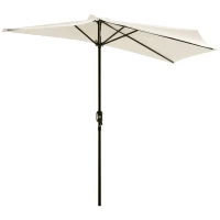 Outsunny 9.8ft Half Umbrella Semi Round Patio Parasol with Crank Handle, Top Vent for Garden, Balcony- NO BASE INCLUDED, Cream(m-11)