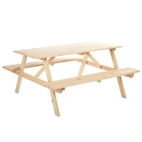 Outsunny Wood Picnic Table, Camping Table and Bench Set with Umbrella Hole for Outdoor, Garden, Patio, Backyard, Natural(m-11)