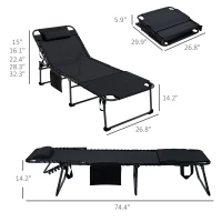 Outsunny Folding Chaise Tanning Lounge Chair w/ 5-level Reclining Back, Reading Hole, Side Pocket, Headrest, Black(m-3)