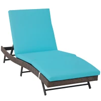 Outsunny Wicker Patio Lounger, Outdoor Recliners Lounge Chair w/ 5-Level Adjustable Backrest, Cushion for Outdoor, Turquoise(m-11)