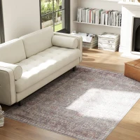 HOMCOM Machine Washable Area Rug 4x6, Non-Slip Traditional Flower Print Floor Carpet for Living Room, Bedroom, Grey and Brown(m-3)