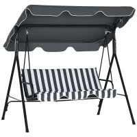 Outsunny 3-Seat Outdoor Patio Swing Chair w/ Cushion, Steel Frame Stand, Adjustable Tilt Canopy for Patio, Garden, Gray & White(m-11)