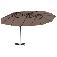 Outsunny 14ft Patio Umbrella Double-Sided Outdoor Market Extra Large Umbrella with Crank, Cross Base for Deck, Lawn, Backyard and Pool, Brown(m-1)