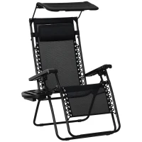 Outsunny Outdoor Zero Gravity Reclining Lounger Chair with Canopy Shade, Side Tray, Cupholder, Black(m-11)