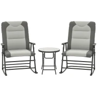 Outsunny 3-Piece Outdoor Foldable Rocking Chair Set, Light Grey(m-11)