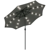 Outsunny 9ft Solar Patio Umbrella Outdoor Sunshade 24 LED Lights Tilt Canopy, Charcoal Grey(m-2)