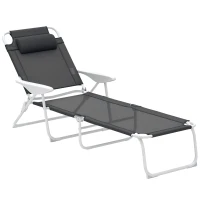 Outsunny Outdoor Sun Lounger, Folding Chaise Lounge with 4-level Adjustable Backrest, Charcoal Grey(m-11)