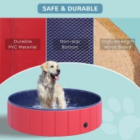 PawHut Foldable Pet Swimming Pool, Portable Dog Bathing Tub, 12" x 47" Plastic Large Dog Pool for Outdoor Dogs and Cats, Red(m-7)