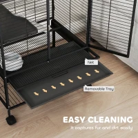 PawHut Rolling Small Animal Cage 34"H Chinchilla Cage for Ferrets, Squirrels w/ Removable Tray, Storage Shelf, Black(m-9)