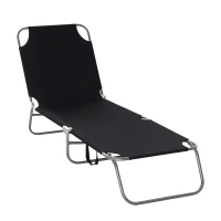 Outsunny Outdoor Folding Chaise Lounge, Reclining Lounge Chair with Adjustable Backrest and Breathable Mesh Fabric, Black(m-11)