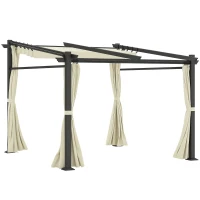 Outsunny Metal Pergola with Sliding Roof Canopy, Retractable Pergola Canopy, 10' x 10', Beige(m-11)