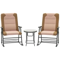 Outsunny 3-Piece Outdoor Foldable Rocking Chair Set, Light Brown(m-11)
