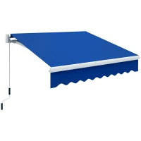 Outsunny 8'x7' Patio Awning Manual Retractable Sun Shade Outdoor Deck Canopy Shelter, Blue(m-11)