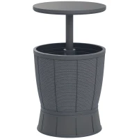 Outsunny 11 Gallon Patio Cooler Side Table, 3-in-1 Outdoor Cool Bar Table with Height Adjustable Top, Drainage Plug, Grey(m-11)