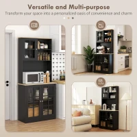 HOMCOM Kitchen Buffet with Hutch, Storage Pantry with 3 Cabinets, 2 Open Shelves and Large Countertop, Black(m-7)