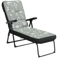 Outsunny Outdoor Lounge Chair with Padded Cushion, Folding Reclining Patio Garden Chair with Recline Back, Footrest, for Poolside, Patio, Grey(m-11)