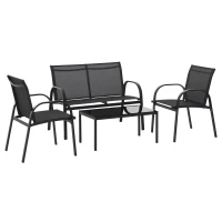 Outsunny 4-Piece Patio Furniture Set Garden Conversation Set with Loveseat, Single Chairs and Coffee Table for Backyard Poolside Balcony(m-2)