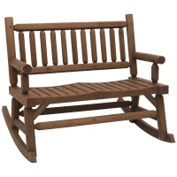 Outsunny 2-Person Wood Patio Rocker, Outdoor Rocking Chair, Porch Rocking Bench with Slat Back and Seat, Carbonized Colour(m-11)