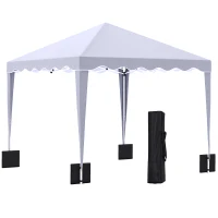 Outsunny 10' x 10' Pop Up Canopy Tent with Sand Bags, Instant Shelter with Adjustable Height and Carry Bag, Garden Outdoor Party Tent, White(m-2)