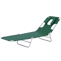 Outsunny Outdoor Lounge Chair, Adjustable Folding Chaise Lounge with Face Cavity, Tanning Chair Sun Lounger Bed Recliner, Green(m-2)