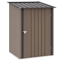 Outsunny Outdoor 3.3' x 3.4' Lean-to Garden Storage Shed, Galvanized Steel Tool House with Lockable Door for Patio, Brown(m-11)