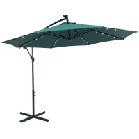 Outsunny 10ft Outdoor Cantilever Umbrella Patio Solor Banana Umbrella with Lights Adjustable Angle for Patio Backyard Dark Green(m-11)