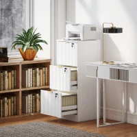 HOMCOM Lockable Filing Cabinet with 3 Fluted Drawers, File Cabinet with Adjustable Hanging Rails for A4 Letter Files, White(m-8)