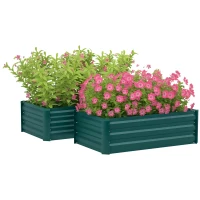 Outsunny Set of 2 Galvanized Raised Beds for Garden, Outdoor Planter Box for Flowers, Herbs and Vegetables, Green(m-11)