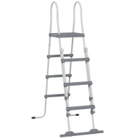 Outsunny 70" Above Ground Swimming Pool Ladder, A-Frame Deck Ladder with Top Platform, Non-slip Steps & Rounded Handrails for 48" Pool Wall Height, Gray(m-1)
