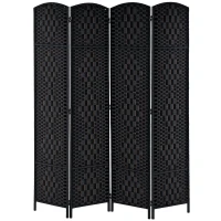HOMCOM 6ft Folding Room Divider, 4 Panel Wall Partition with Wooden Frame for Bedroom, Home Office, Black(m-2)
