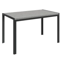 Outsunny Rectangular Outdoor Dining Table, 4-Seat Patio Table with PE Rattan Wicker Tabletop for Backyard and Lawn, Grey(m-11)