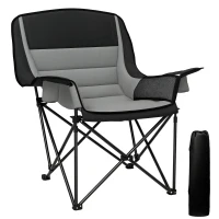 Outsunny Camping Chair for Adults, Portable Folding Camping Chair with Side Pockets, Cup Holders, Carry Bag, Black and Gray(m-11)
