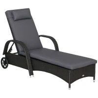 Outsunny Outdoor Lounger, Deck Lounge Chair with Headrest, 5-Level Adjustable, Backrest, Wheels, Deep Coffee and Med Grey(m-11)