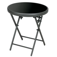 Outsunny 18" Outdoor Round Folding Table, Garden Side Table with Tempered Glass Top for Camping, Party, Weddings, Black(m-11)